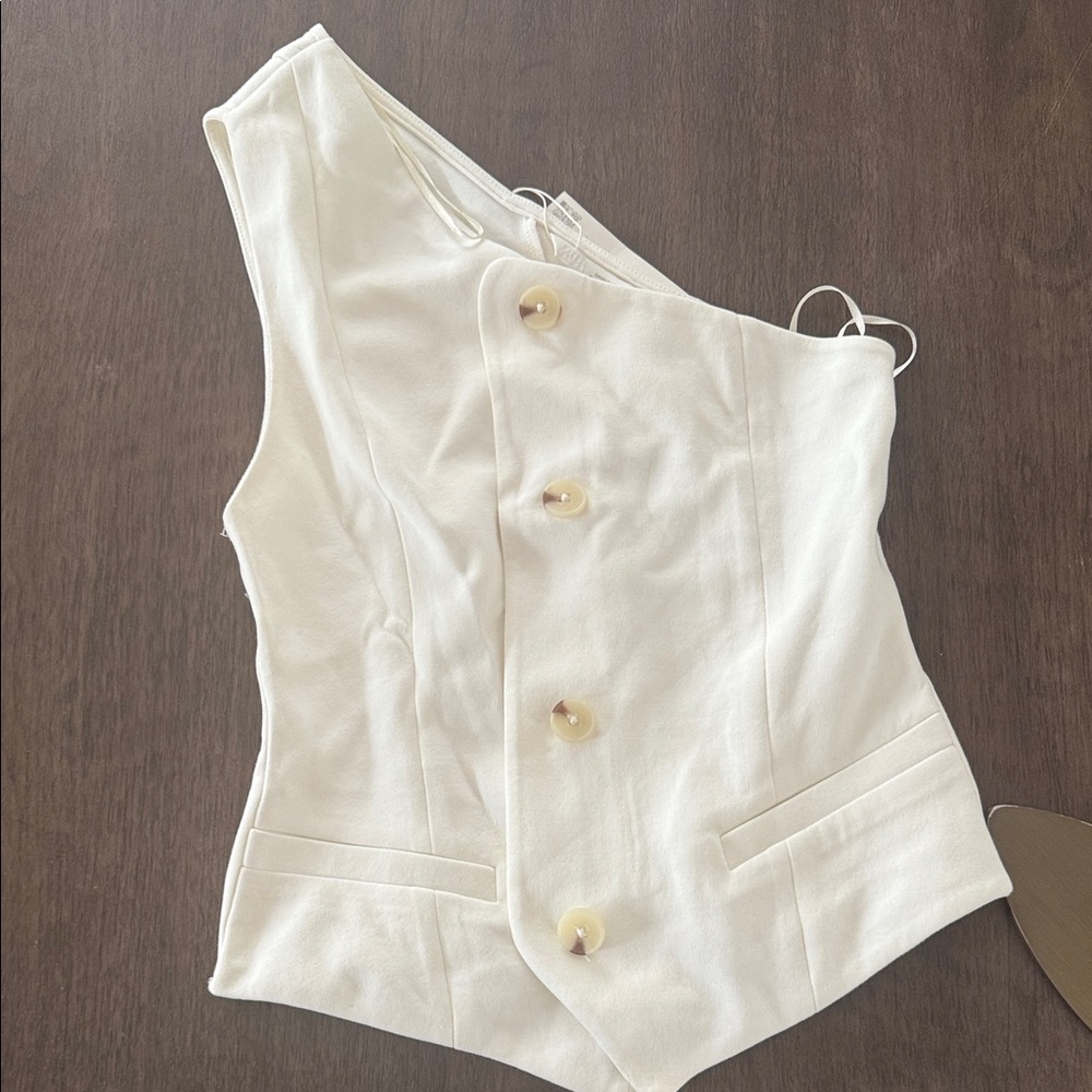 Zara Cream One-Shoulder Buttoned Top
